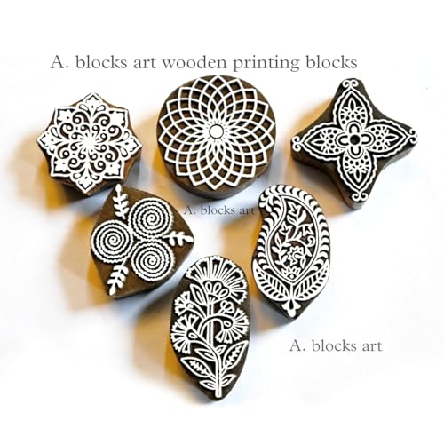 Image of RENIQ Wooden Printing Block for Fabric & DIY Craft | Handcrafted Indian Design Stamp for Textile, Pottery, Mehndi & Home Decor (Multicolor8)