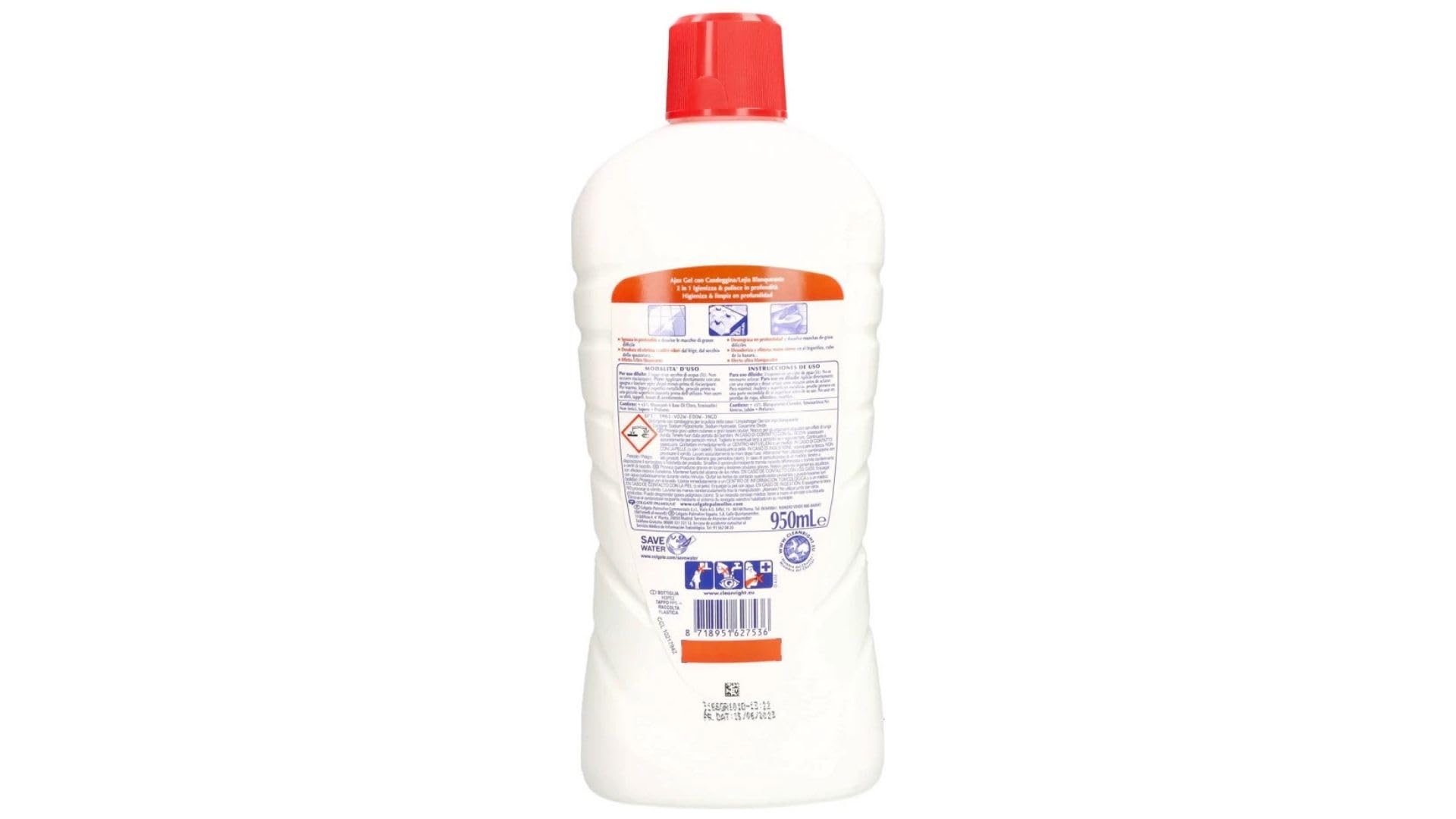 Ajax - 12 gel sbiancante al limone, 950 ml, potente detergente con candeggina per bagno, WC e cucina, fresco profumo di limone, + portachiavi Italy Shop Service gratuito