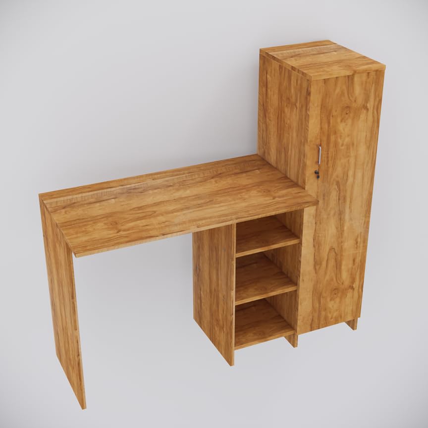 Image of SPECIALITY PANELS Multipurpose | Hutch Desk | Study Table | Engineered Wood | Termites Resistance | 3, 4 Shelves with Door & Beautiful Aluminium Silver Metal Handle in CochWood Dark