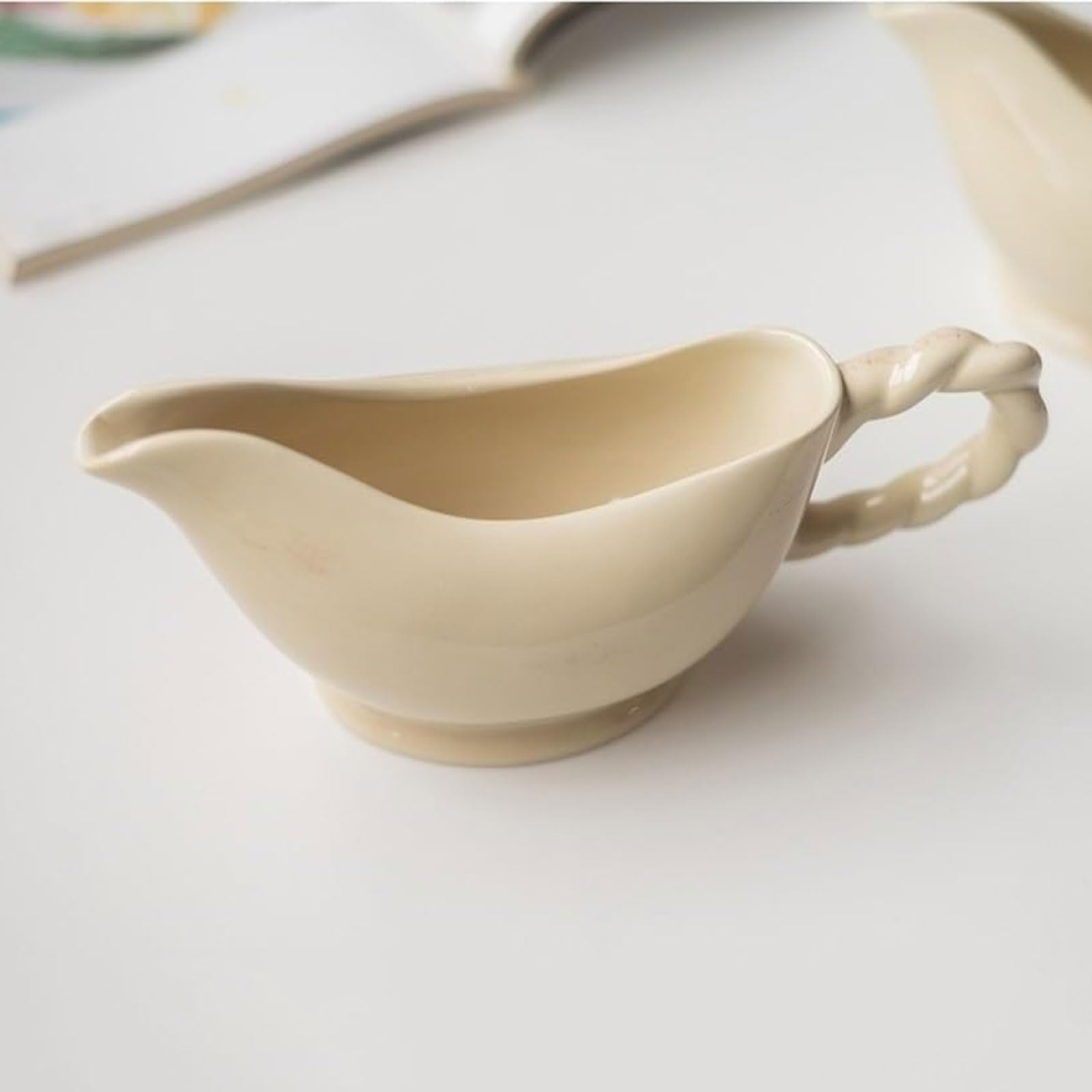 MRKU Pot à Lait, saucière, Verre à Eau, pichet, crémier, Distributeur de café, Sucre, Sauce, Seau en céramique rétro Peint à la Main – 420 ML, Steak Style Western