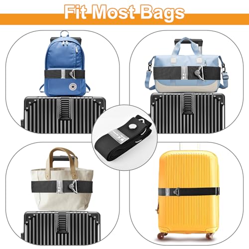 Image of CONLI Nylon Strap Luggage Straps for Suitcases, Adjustable 2-in-1 Elastic Belt for Carry On Bag, Black
