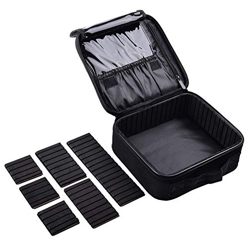 Lvyinyin Makeup Train Case Travel Cosmetic Bag Organizer, Professional Portable 10.2 in Hanging Storage, Adjustable Dividers for Women Make up Brushes, Toiletry Jewelry Electronics Accessories, Black