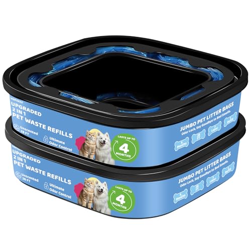 Genie Refill Bags for Cat Dog 2 Pack - Total 56FT Lasts Up to 8 Months - 2026 New Superior Odor Control for Dog Poop Cat Litter Bags - Pet Waste Refill Bags Fits Pet Genie and Litter Genie Pails