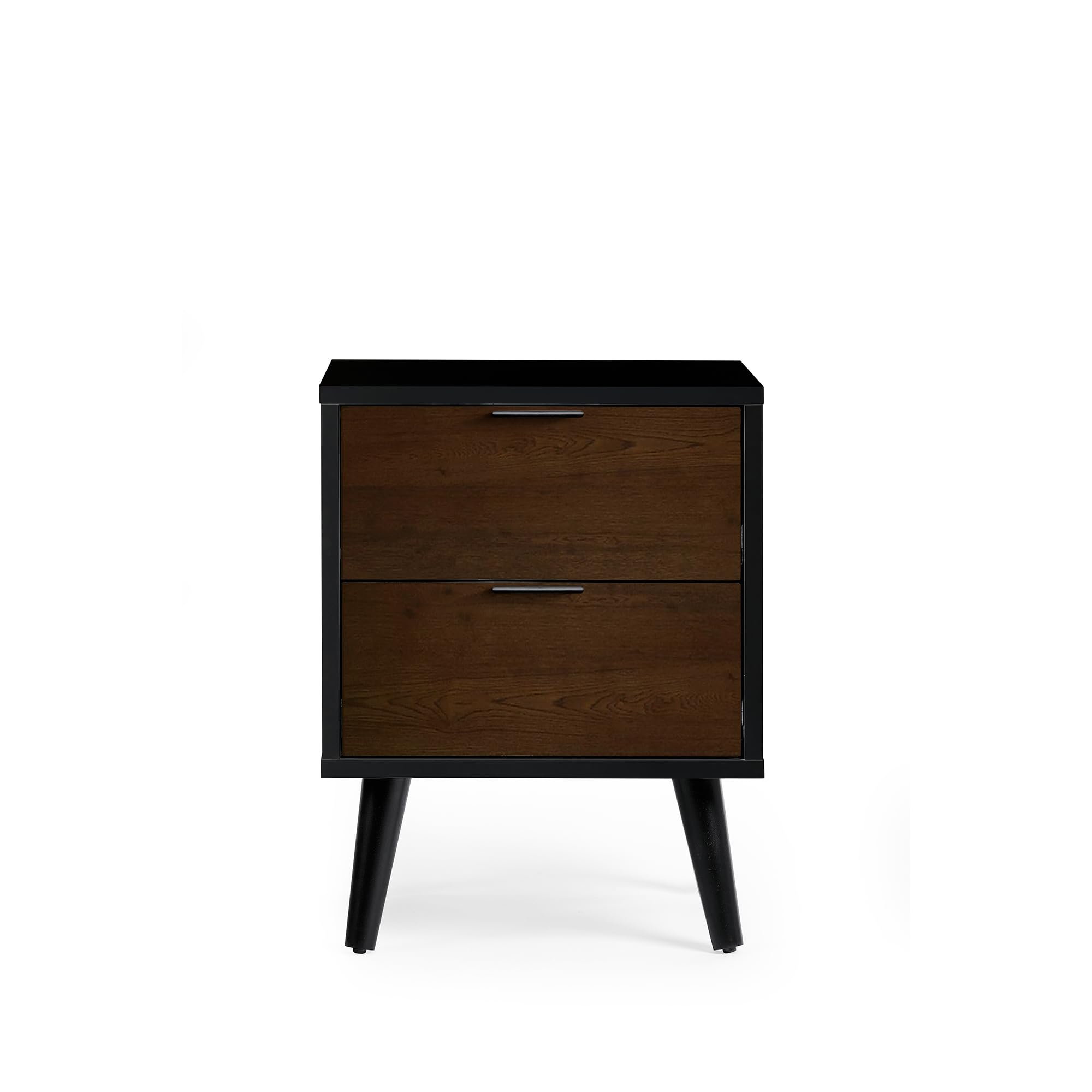 Julian Bowen Alba 2 Drawer Bedside-Soft Close, Rubberwood, Walnut and Black, One size