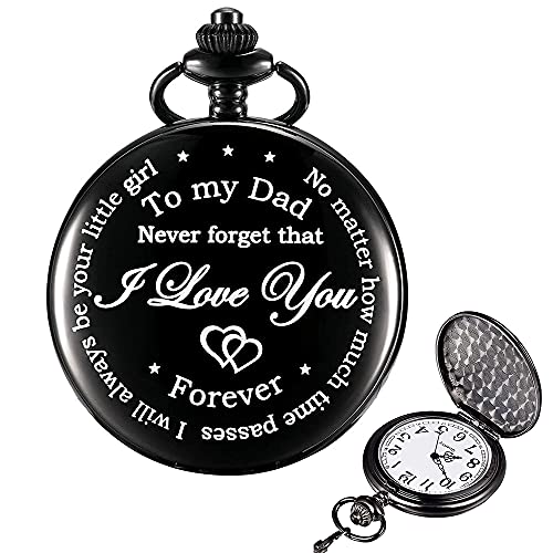1 montre de poche vintage pour homme - Montre de poche portable pour la fête des pères - Avec mots gravés et longue chaîne - Idéale pour offrir à la fête des pères ou au quotidien Cover