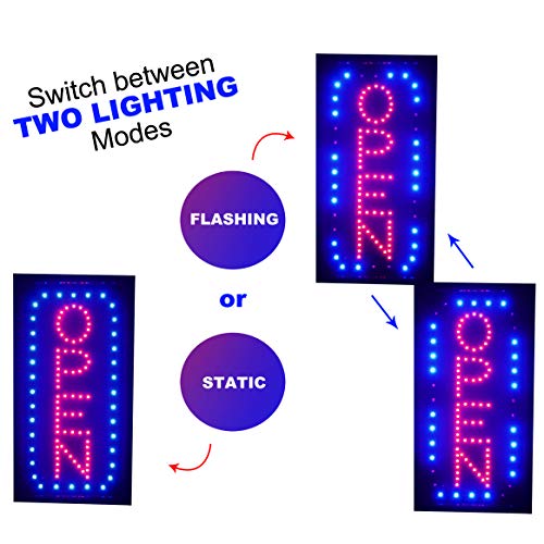 Ultima Led Neon Open Sign For Business: Vertical Lighted Sign Open With Flashing Mode – Indoor Electric Light Up Sign For Stores (19 X 10 In) Includes Business Hours And Open & Closed Signs #TOP2