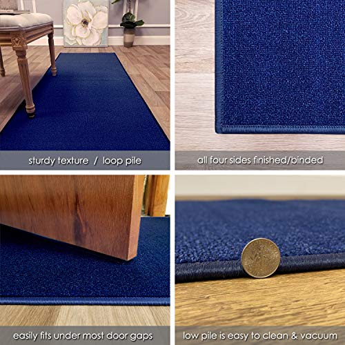 Custom Size Blue Solid Plain Rubber Backed Non-Slip Hallway Stair Runner Rug Carpet 22 Inch Wide Choose Your Length 22In X 6Ft #TOP3