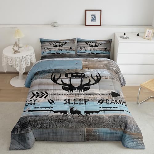 Erosebridal Elk Deer Camping Bedding Set Twin Grey Blue