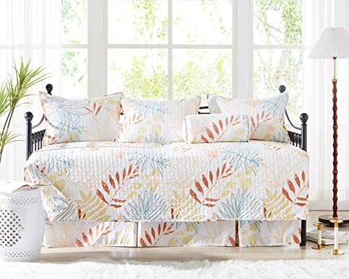 Image of Southshore Fine Living, Inc. Day Bed Cover Sets, Twin Daybed Bedding Sets, Daybed Cover with 3 Pillow Shams, 1 Bedskirt, 1 Throw Pillow - Twin Quilt Bedding Set, Day Bed Covers Set, Tropic Leaf