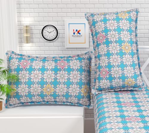 Image of HOMEKART Floral 180 Tc Ultra Super Soft Cotton Feel Microfiber Double Bedsheet with Two Pillow Covers for Your Bedroom (90x88 Inches, Aqua)