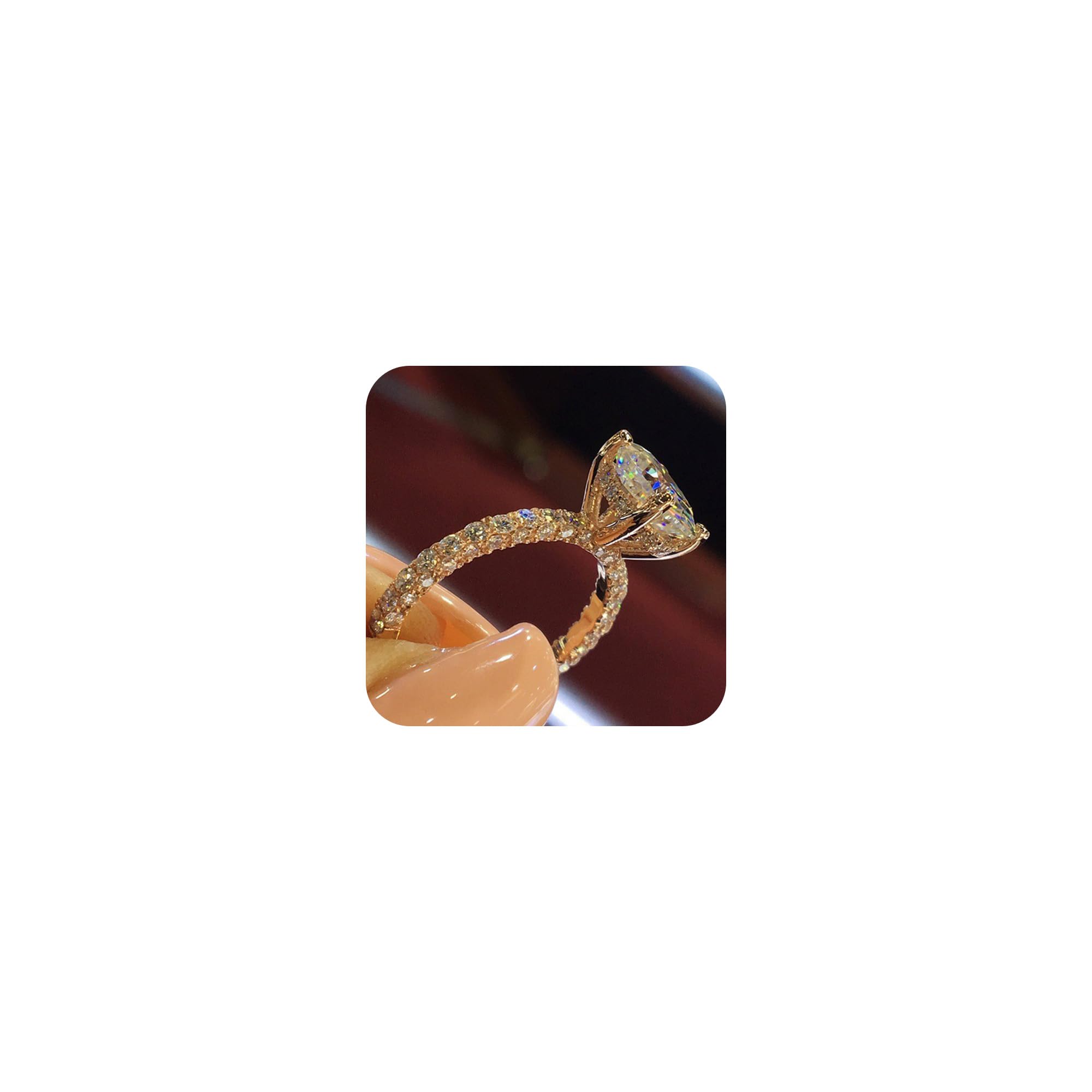 Kuyiuif Rose Gold Cubic Zirconia Promise Rings Grown Halo Engagement Ring for Women Ideal Engagement Ring (9)