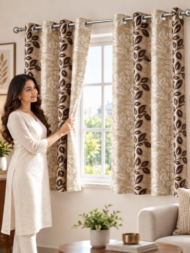Image of FLORANCIA Polyester Eyelet Window Curtains 5 Feet Long (152 cm) Pack of 4