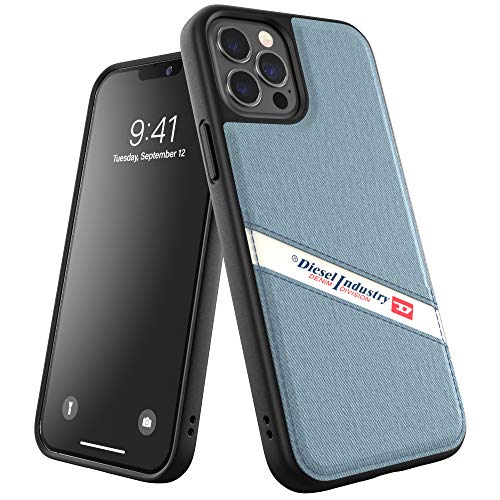 DIESEL Coque conçue pour iPhone 12 / iPhone 12 Pro 6.1 - Cœur en Denim moulé, résistant aux Chocs et aux Chutes - avec Bords rainurés - Noir/Bleu