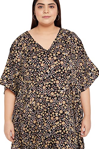 Image of Women Long Maxi Plus Size Polyester Kaftan Gown, Womens Kaftan Dresses | Lounge Resort Wear, Batwing Sleeve Side Slit, Beach Cover Up, House Dress, Lightweight V Neck Loose Fit Boho Dress