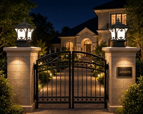 Image of Azurite Outdoor Aluminum Casting Gate lamp Waterproof Unbreakable B-22 Holder, Exterior Beautiful Grey Outdoor gate lamp(Include Bulb) Pack of 1 Gate Light Outdoor Lamp
