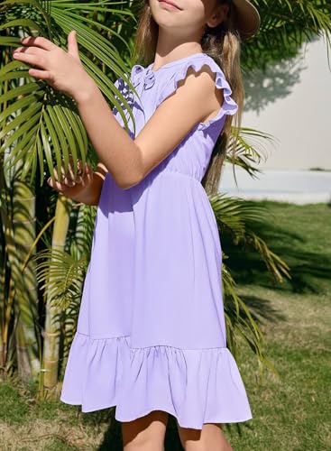 Girls Dresses Ruffle Trim Sleeveless V Neck Casual A-Line Flowy Dress with Pockets3