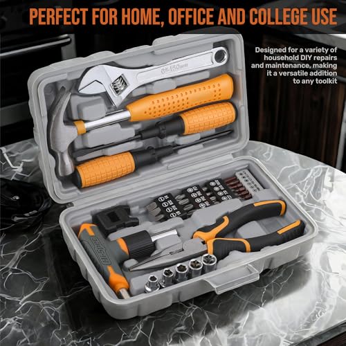 Image of Hi-Spec 30pc Magnetic T-Handle Ratchet Wrench and Screwdriver Set. Small Compact Hand Tool Kit Set with Sockets for Home & Car & Office. Toolkit Starter Repairs in a Portable Tool Box Case