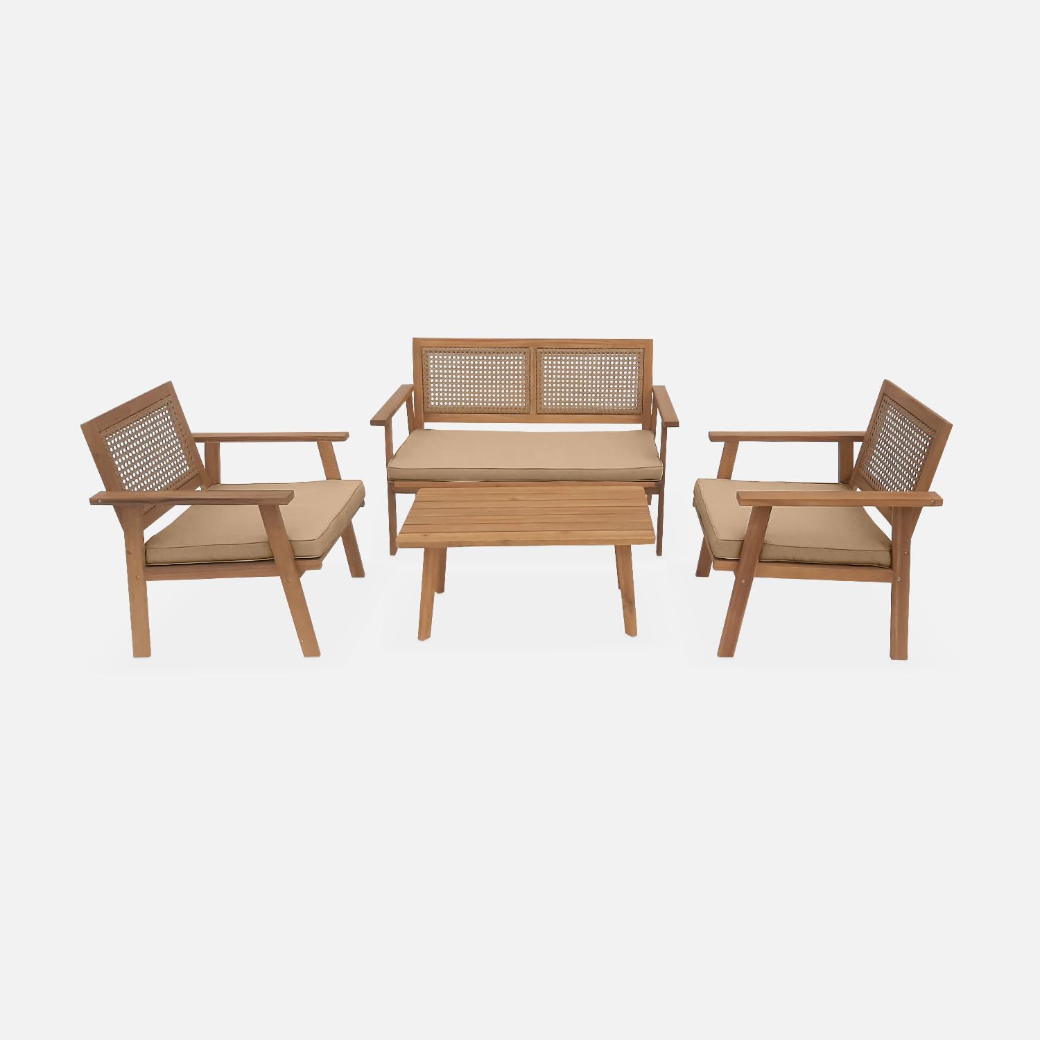 Alice's Garden - Salon de Jardin. Bohémia. cannage Rond. canapé 2 Places. 2 fauteuils. 1 Table Basse 117x64x74 cm