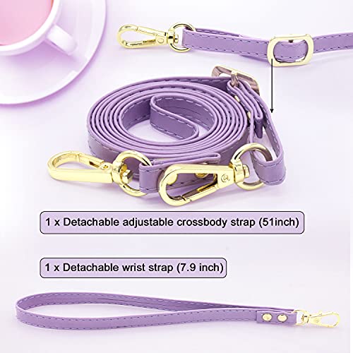 Lacass Compatible With Samsung Galaxy A23 5G / 4G Lte Case Crossbody Dual Zipper Detachable Magnetic Leather Wallet Phone Case Cover (Floral Purple) #TOP4