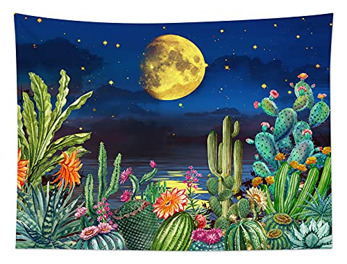 Lb Small Full Moon Over Ocean Tapestry Cactus Wall Tapestry Fantasy Tropical Succulent Plant Tapestries Galaxy Sky Stars Tapestry Wall Hanging For Bedroom Living Room Dorm Home Decor, 60 X 40 Inches #TOP1