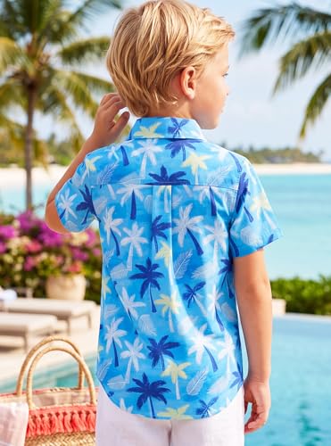 Image of Boys Hawaiian Button Down Shirt, Pure Combed Cotton Short Sleeve Size 3-15Y | Pure Combed Cotton, Smooth 60s yarn, Tagless Label, Pilling-Resistant, Shrink-Resistant, Fade-Resistant, Machine Washable