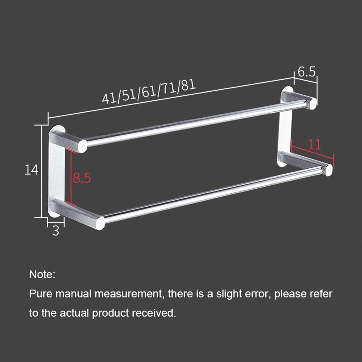 Anilla para Toallas Toallero montado en la Pared, sin Perforaciones, baño, Cocina, Multicolor, 41-81cm(Silver,61Cm)