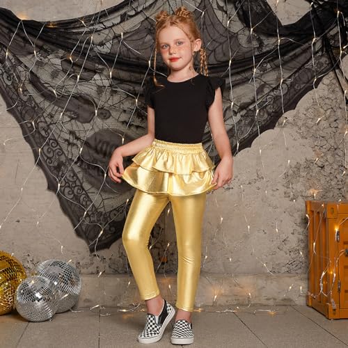Jxstar Girls Metallic Leggings with Skirt Kids Shiny Sparkle Stretch Pants2