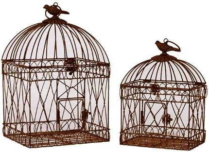UTC60113 Metal Bird Cage, Rustic Brown, Set of 2