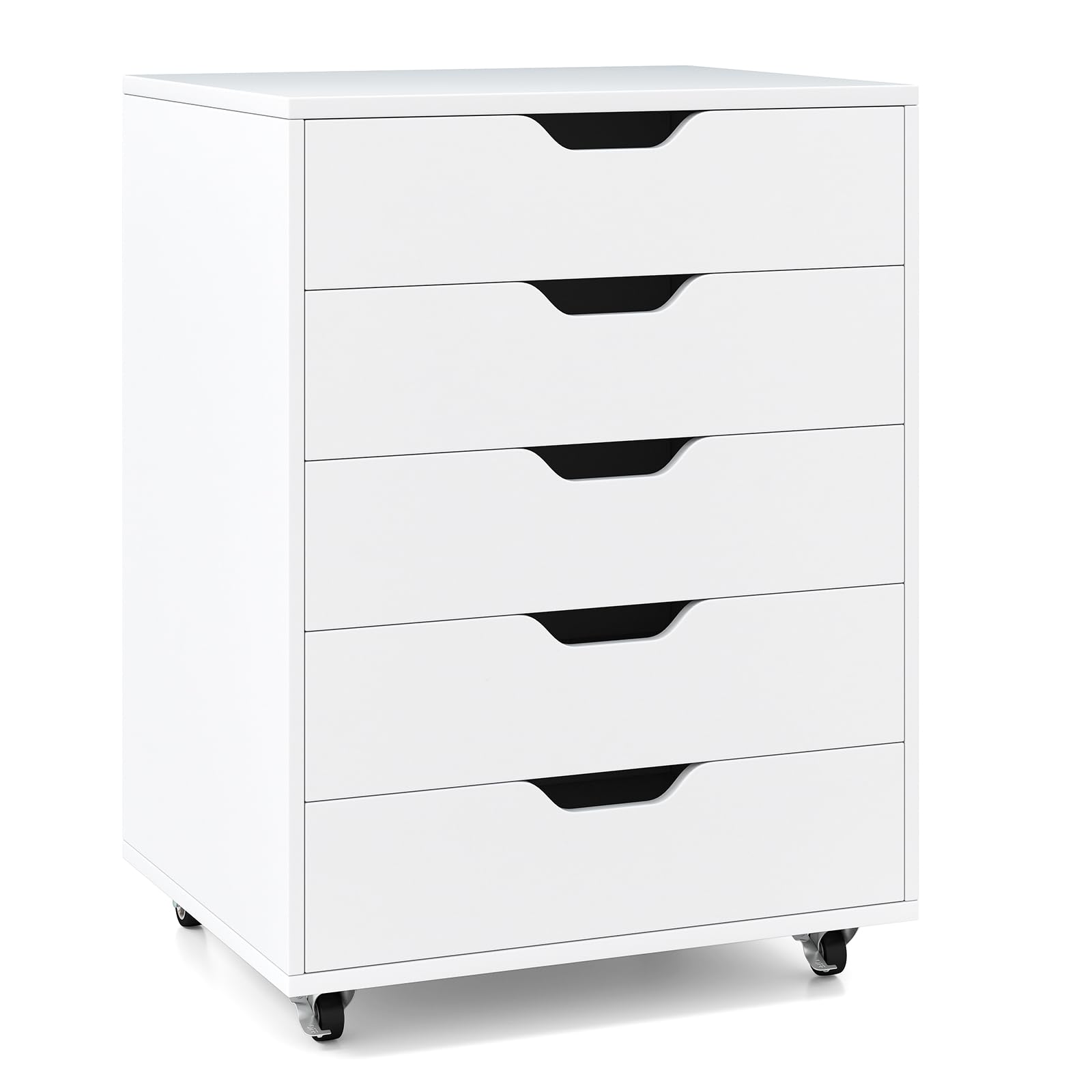 GIANTEX Rollcontainer mit 5 Schubladen, Aktenschrank mit Rollen, Schubladenschrank Holz unter Schreibtisch, Druckertisch für Zuhause & Büro (Weiß, 49 x 40 x 65 cm)