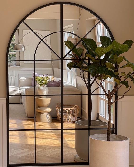 MKH Metal Wall Decor Arch Mirror – Black Modern Window Frame, Wall Mounted Decorative Mirror, Large Wall Sculpture for Living Room, Bedroom, Office & Home Wall Decoration-image-21