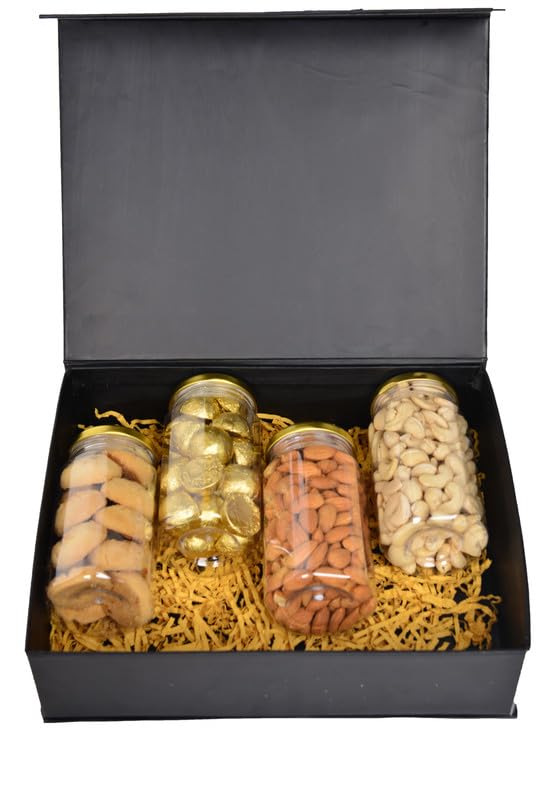 Image of NUTRI MIRACLE Diwali Dry Fruits Nuts Chocolates Gift Hamper with Laddu Candles for Office Parties