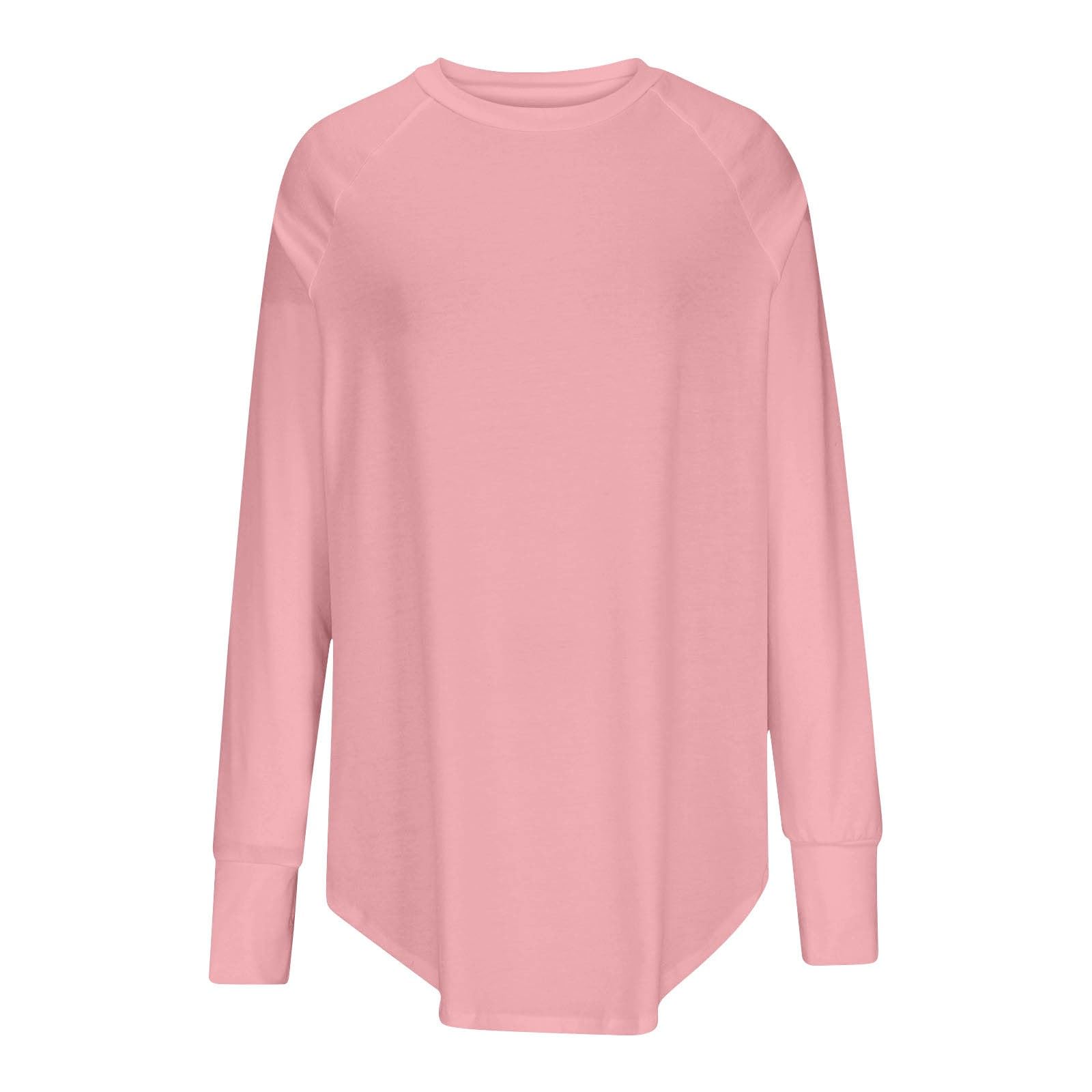 Women's Casual Solid Color Loose Round Neck Long Sleeve Thumb T Shirt Pullover Top Fig Color Blouse (L)