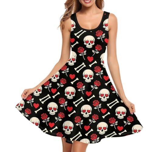 Image of Women Stylish Tank Dresses Sleeveless Round Neck Midi Casual Dress with Pocket for Summer