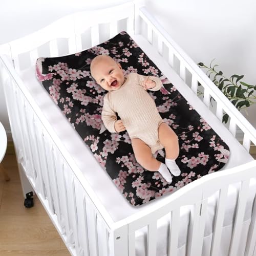 Image of Hummingbird Flower Changing Pad Cover Baby Girls Boys Diaper Change Table Sheet Cover Stretchy Changing Table Covers Soft Breathable