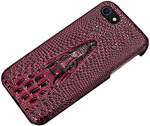 GIKOS Cubierta trasera de cuero con relieve de cabeza de cocodrilo, para Apple iPhone SE 2022 Funda transpirable a prueba de golpes [Protección de pantalla y cámara] (Color: rojo vino)