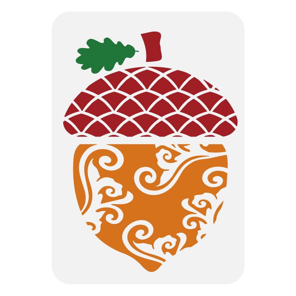 FINGERINSPIREPinecones Painting Stencil 8.3x11.7inch Hollowed Acorn Pattern Stencil for Painting Reusable Acorn Leaf Template Plastic PET Wave Pattern Stencil Autumn Theme Template for Home Decor