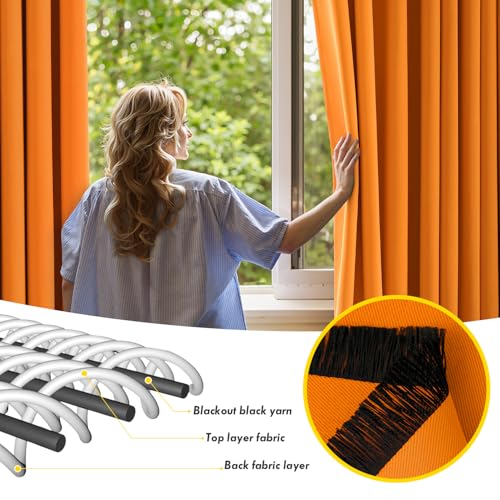 MIULEE Orange Blackout Curtains for Living Room 2 Panel Set, Premium Eyelet Curtains for Bedroom, Thermal Insulated Window Curtain Drapes, Black Out Curtain 88 Drop, Each Panel 55 x 88 Inches - Cosy Home Interiors MIULEE Orange Blackout Curtains for Living Room 2 Panel Set, Premium Eyelet Curtains for Bedroom, Thermal Insulated Window Curtain Drapes, Black Out Curtain 88 Drop, Each Panel 55 x 88 Inches - Image 2