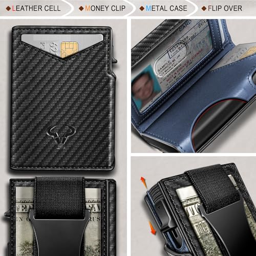 Image of BULLIANT Men Slim Leather Wallet Metal Case Money Clip-Magnetic Closure