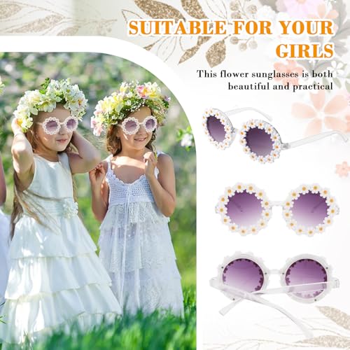 Semato 2 Pcs Flower Girl Sunglasses Round Daisy Flower Shaped Sunglasses UV 400 Protection Outdoor Beach Eyewear4