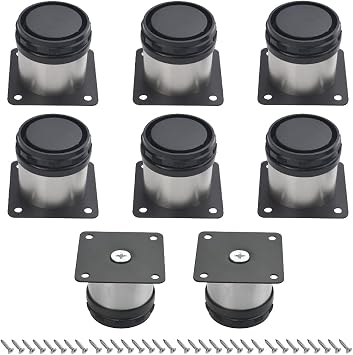 8Pack Stainless Steel Furniture Legs Cabinet Adjustable Round Kitchen Feet Metal Support Leg for DIY Furniture 2Inch/ 50mm
