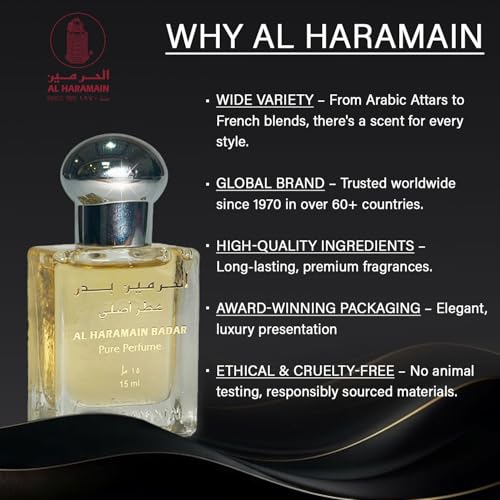 Image of Al Haramain Badar Attar 15 ml - Unisex Roll On Rose, Honey & Musk Long‑Lasting Oriental Fragrance