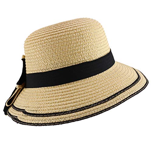 Trendy Apparel Shop Youth Girl's Bow Trim Paper Braid Cloche Sun Hat2