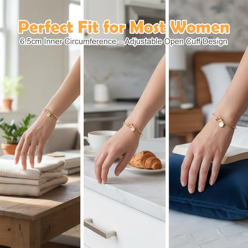 Gold Bracelets,Personalized Initial Bracelets For Women,Bridesmaid Gifts,Gold Plated Bracelet, Dainty Plated Knot Letter a Heart Pendant Adjustable Open Bangle Jewellery New Year Gifts For Women - Image 5