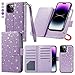Varikke iPhone 14 Pro Max Wallet Case, Glitter Leather with Card Holder, Magnetic Detachable & Strap, Light Purple