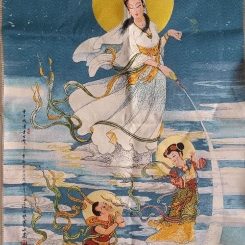 Thangka bordado Guanyin para altar zen, pintura de pared Bodhisattva de 90 cm