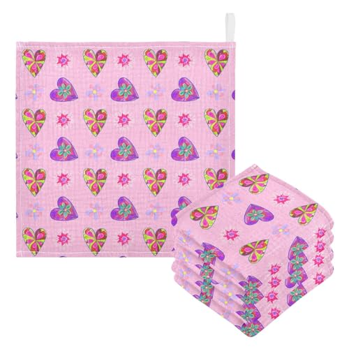 JUMBEAR Lovely Heart - Toallas de muselina para bebé, paquete de 3, toallas de bebé, paños de lavado súper suaves y absorbentes para recién nacidos, bebés y niños pequeños