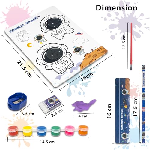 Image of WISHKEY 48 Painting Cards Book Stationery Kit for Kids Pack of 1 Coloring Sheets 6 Watercolors 1 Brush 2 Pencils 1 Ruler 1 Sharpener 1 Eraser Creative Return Gift for Birthday Boys Girls Age 3+