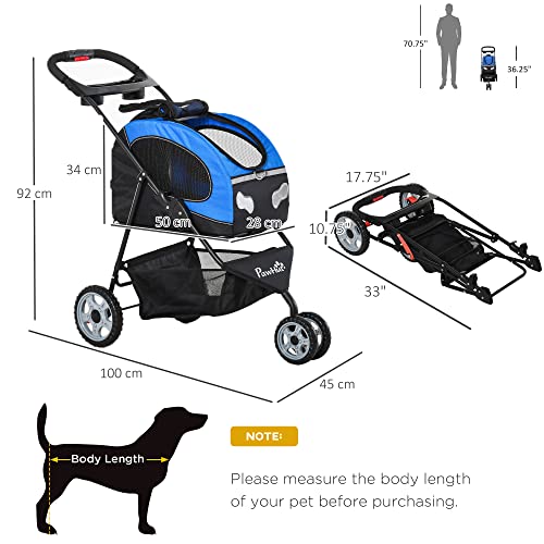 PawHut Foldable Pet Stroller, 5-in-1 Dog Cat Travel Carriage, Carrying Shoulder, Bag Backpack, Stroller, Luggage with… - Image 3