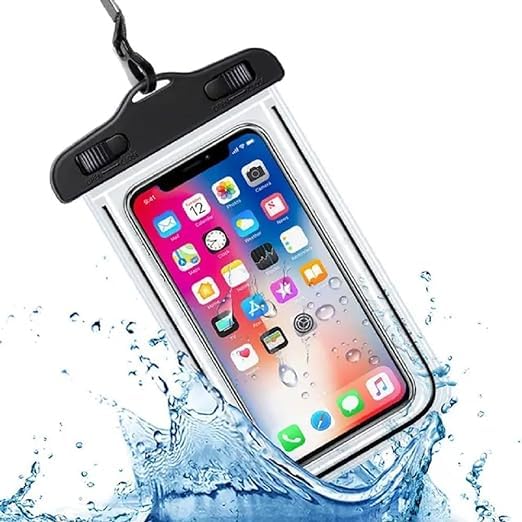 Image of Mobile Phone Waterproof Pouch Universal Size Transparent for All Smart Phones - Multicolor (Pink Black)