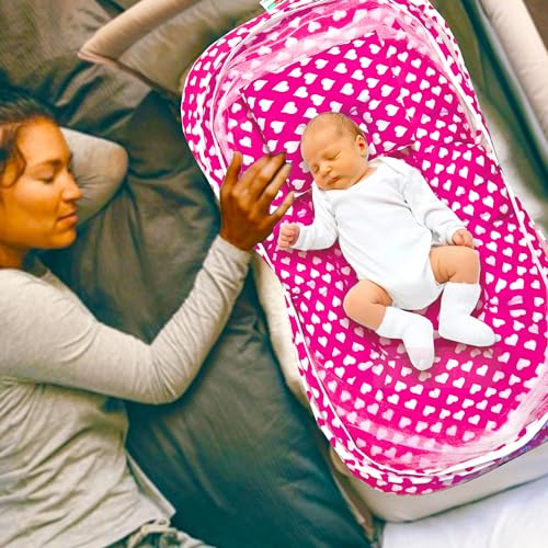 Image of VParents Rosy Pink Cotton Bedding Set & Mosquito Net